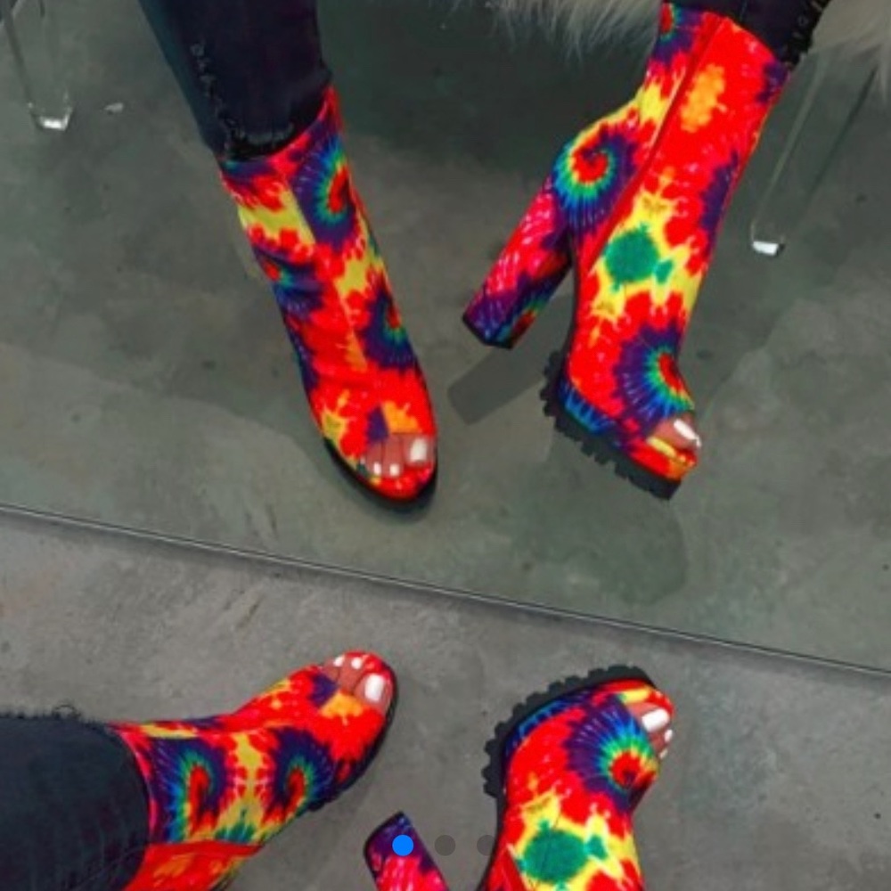 Women's Peep Toe Ankle Boots Tie Dye Platform High Heels